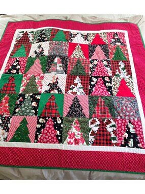 Handmade Patchwork Quilt Blanket Christmas Tree & Santa Pattern Cotton